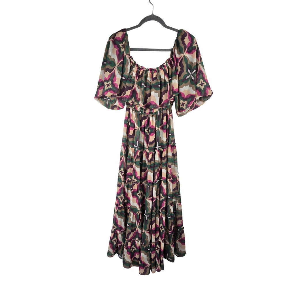 MISA Los Angeles Maxi Dress Women XS Multicolor Geometric Tiered Boho NWT